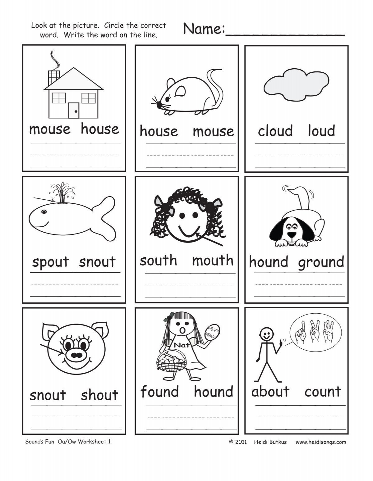 Ou Ow Sounds Fun Worksheets Heidi Songs