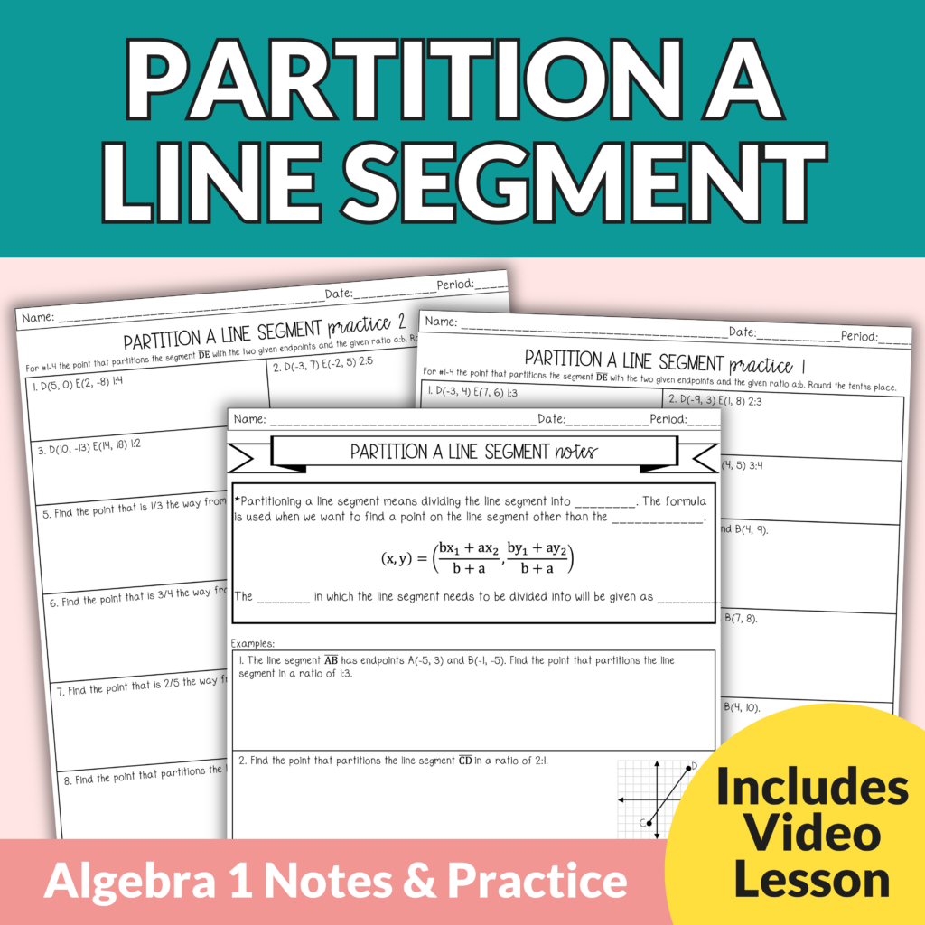 Partition A Line Segment Notes And Worksheets For 9th 11th Grade Geometry Lindsay Bowden