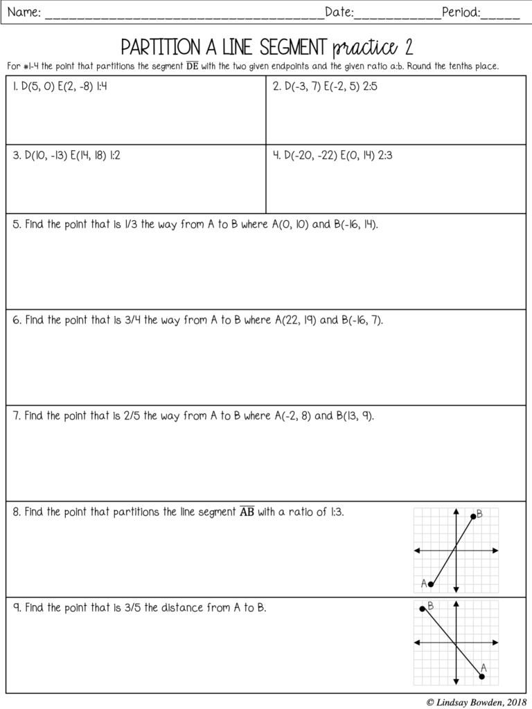 Partitioning A Line Segment Notes And Worksheets Lindsay Bowden Worksheets Library