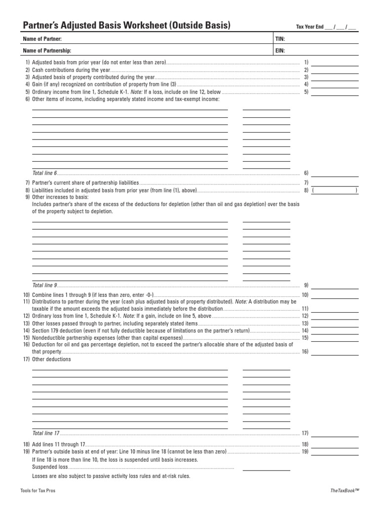 Partners Adjusted Basis Worksheet PDF Public Finance Economy Worksheets Library