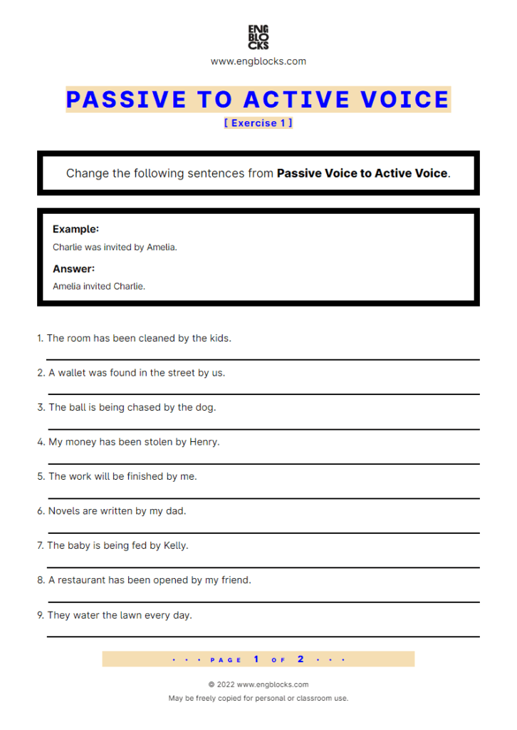 Passive To Active Voice Exercise 1 ESL Worksheets
