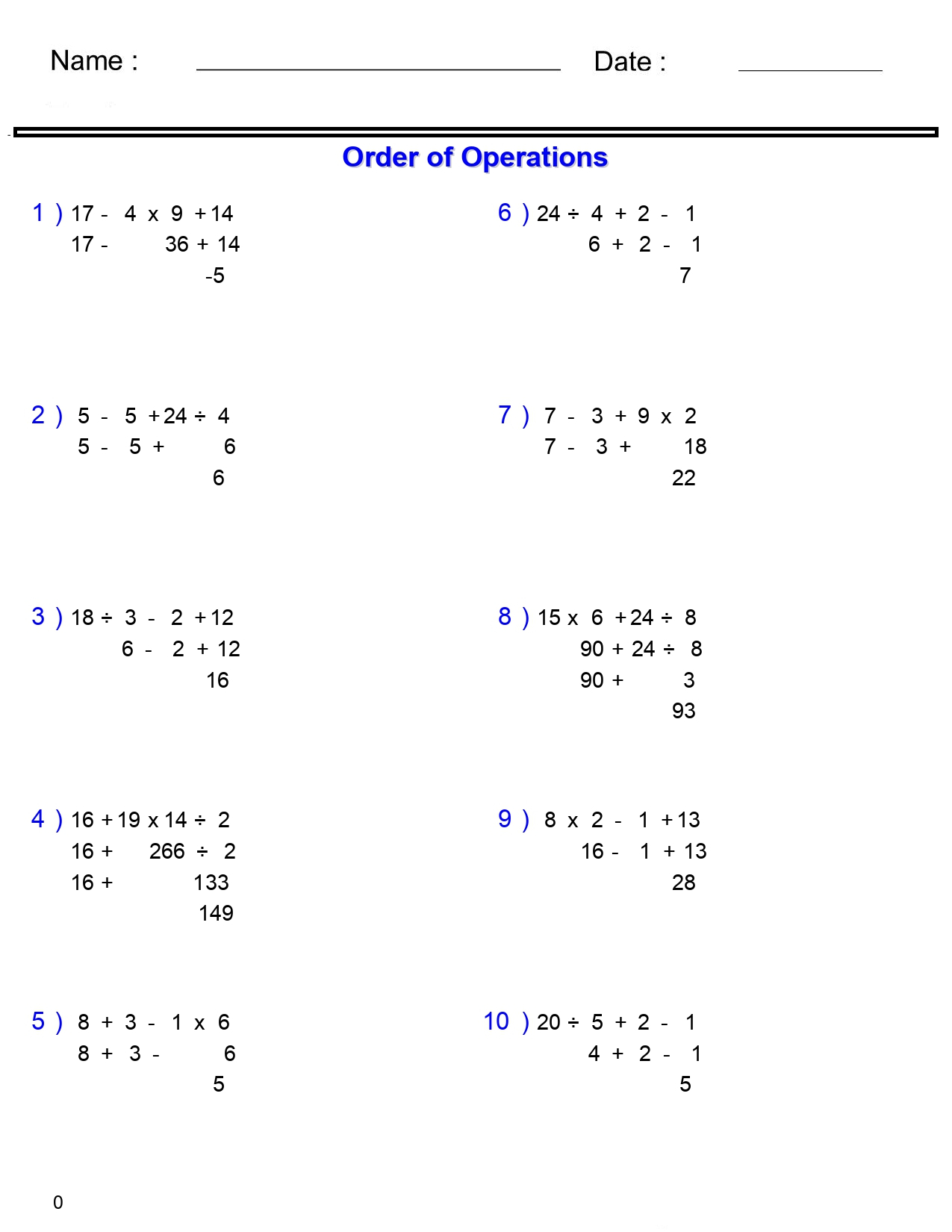 PEMDAS Problems Order Of Operations Worksheets Add Subtract Multiply And Divide Made By Teachers