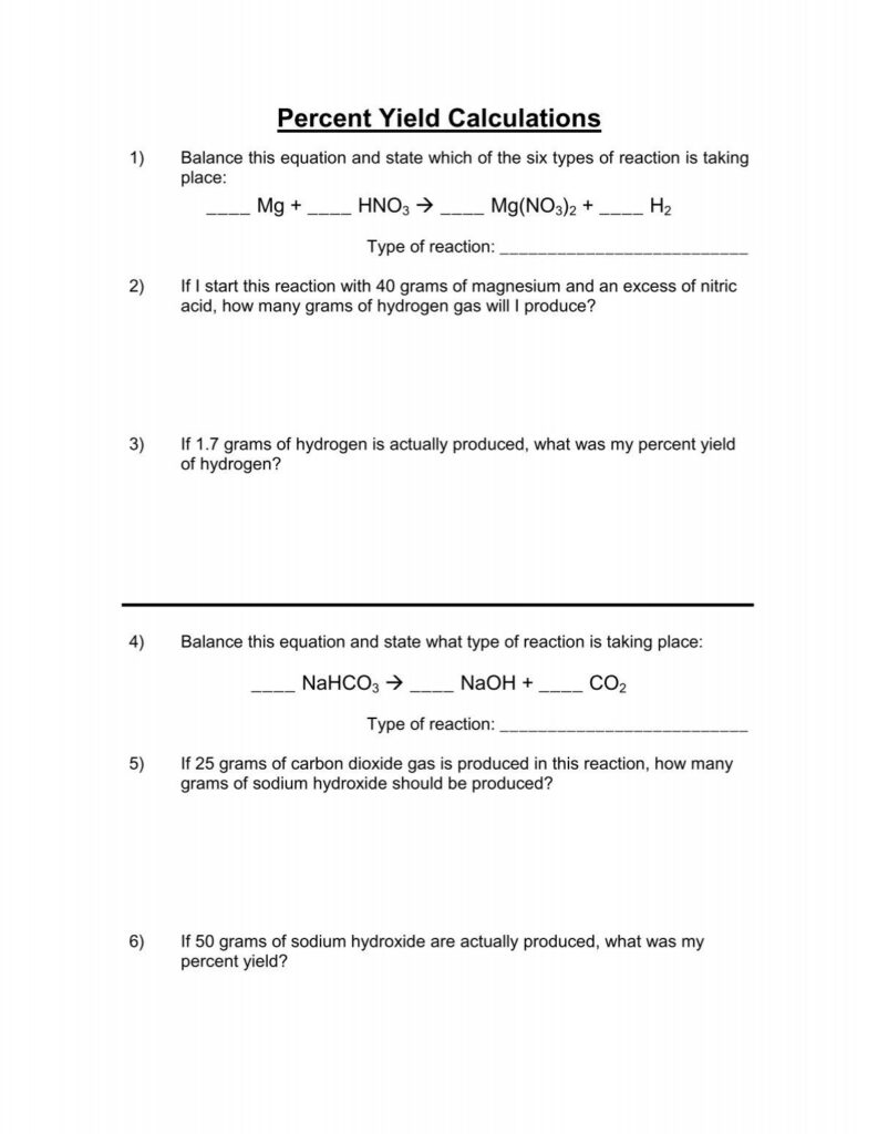 Percent Yield Worksheet 2