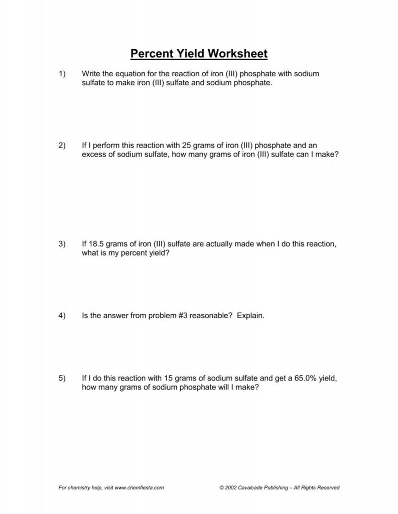 Percent Yield Worksheet Fgamedia