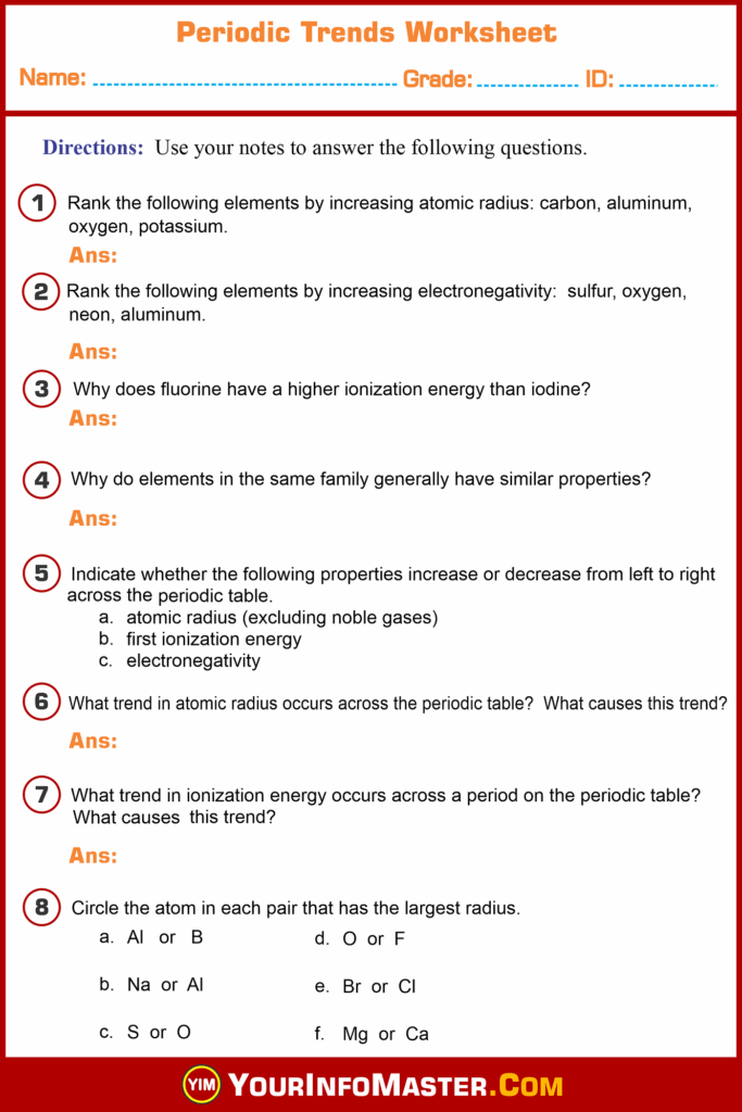 Periodic Trends Worksheet With Answers Your Info Master By Addison Smith Medium