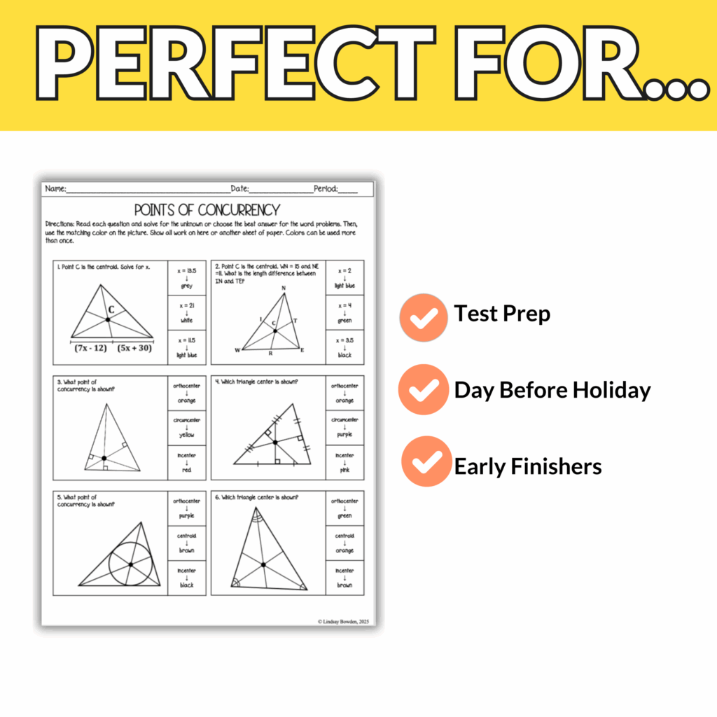Points Of Concurrency In Triangles Activity Winter Geometry Worksheet 9th 11th Lindsay Bowden