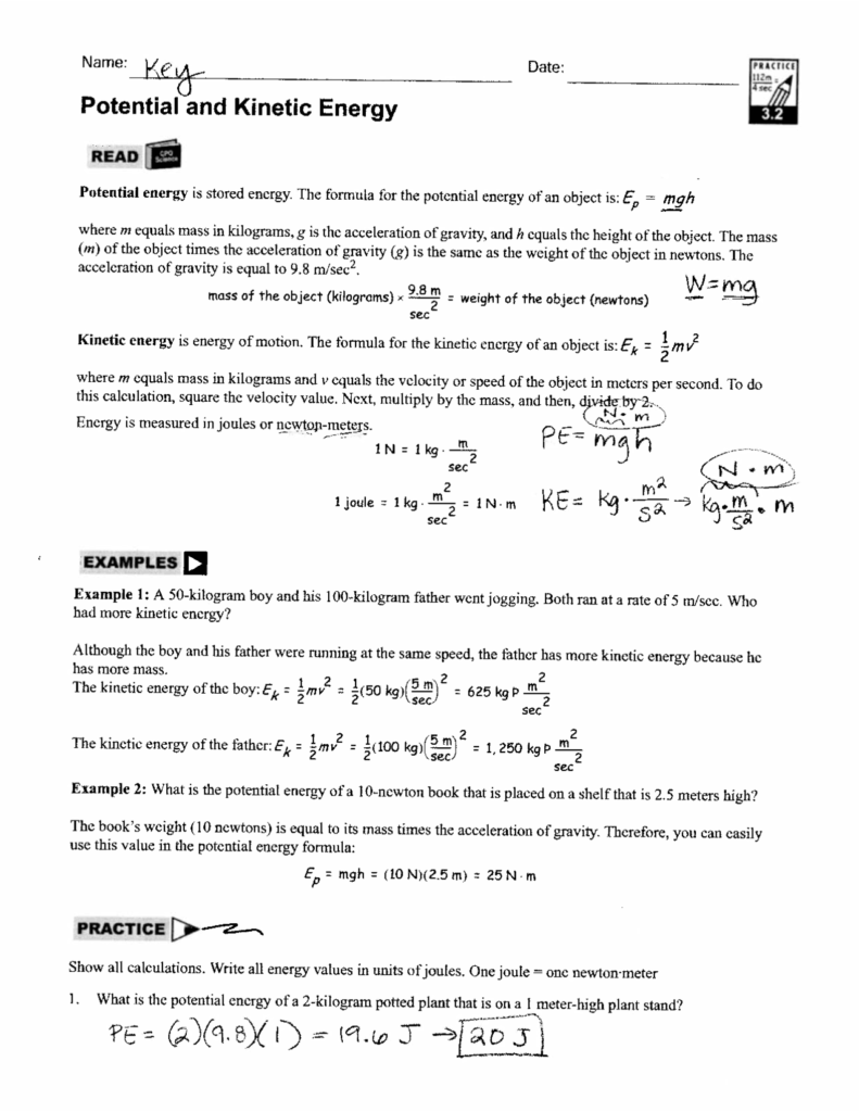 Potential And Kinetic Energy Assignments Physics Docsity Worksheets Library