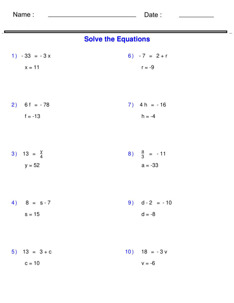 Pre Algebra Equations One Step Equations Containing Integers Worksheets Made By Teachers Pre Algebra Equations One Step Equations Containing Integers Worksheets Made By Teachers