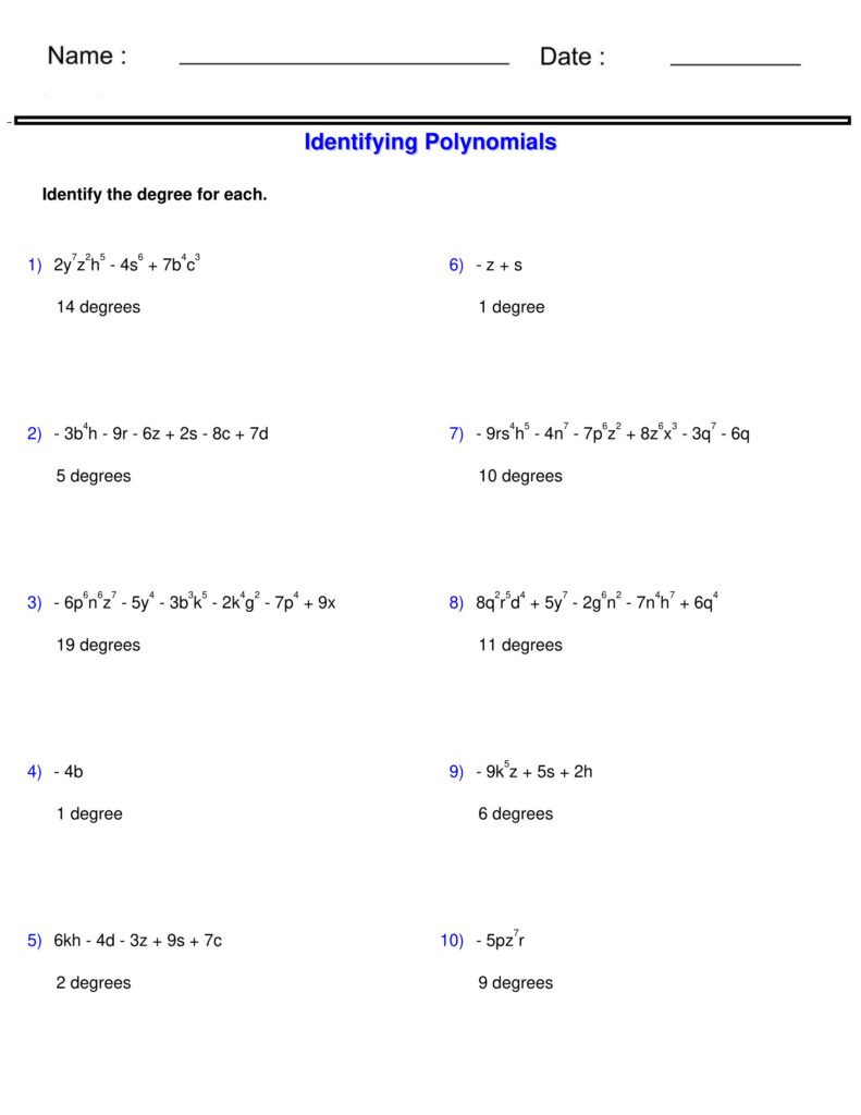Pre Algebra Monomials And Polynomials Worksheets Identifying The Degree Of Pol Made By Teachers Pre Algebra Monomials And Polynomials Worksheets Identifying The Degree Of Pol Made By Teachers