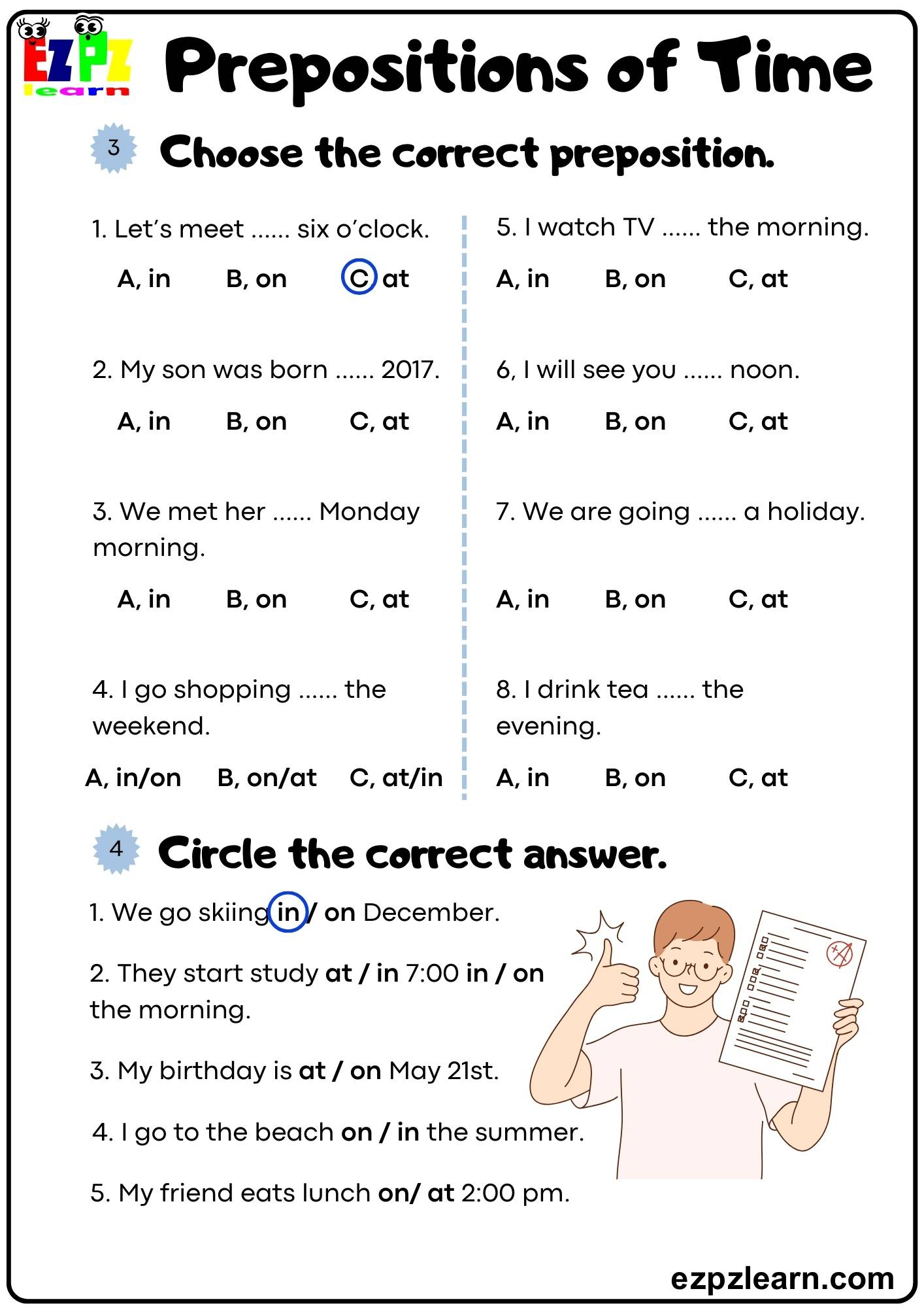 Prepositions Of Time Choose The Correct Preposition Bk1 Pdf Ezpzlearn