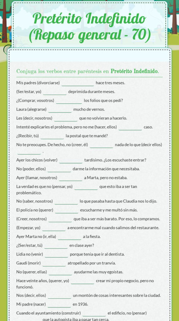 Pret rito Indefinido Repaso General 70 Interactive Worksheet By Angelino Antonio Iannone Wizer me Pret rito Indefinido Repaso General 70 Interactive Worksheet By Angelino Antonio Iannone Wizer me