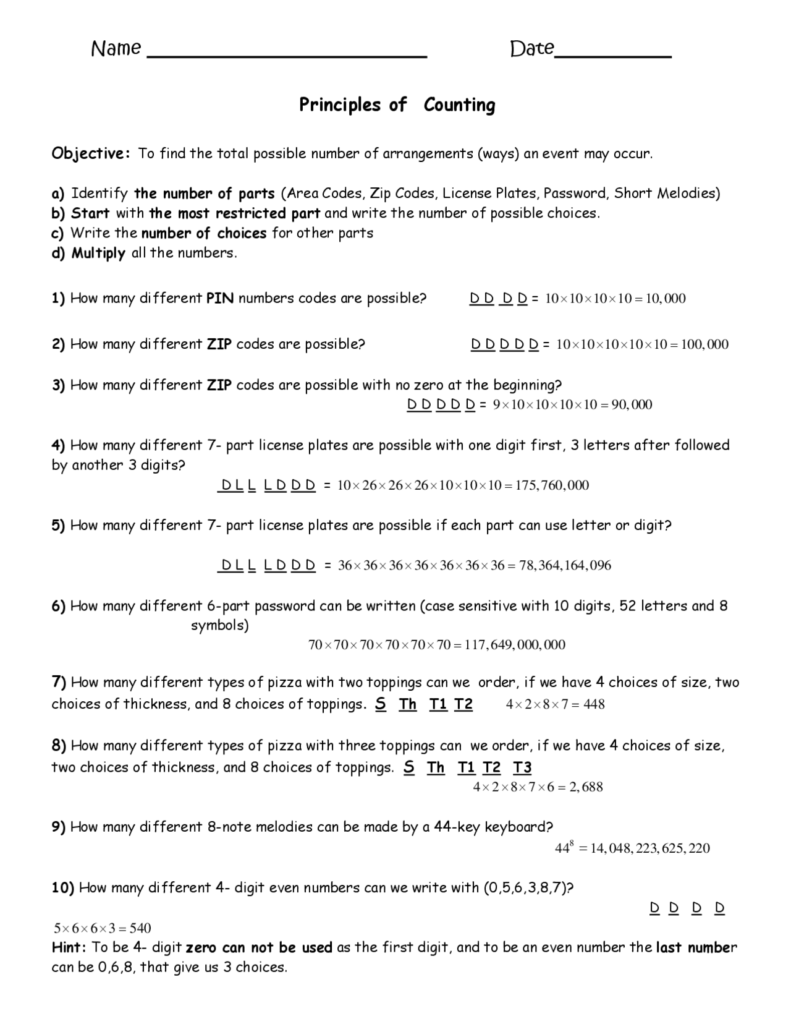 Principles Of Counting Factorials And Permutations A Comprehensive Worksheet Summaries Accounting Docsity
