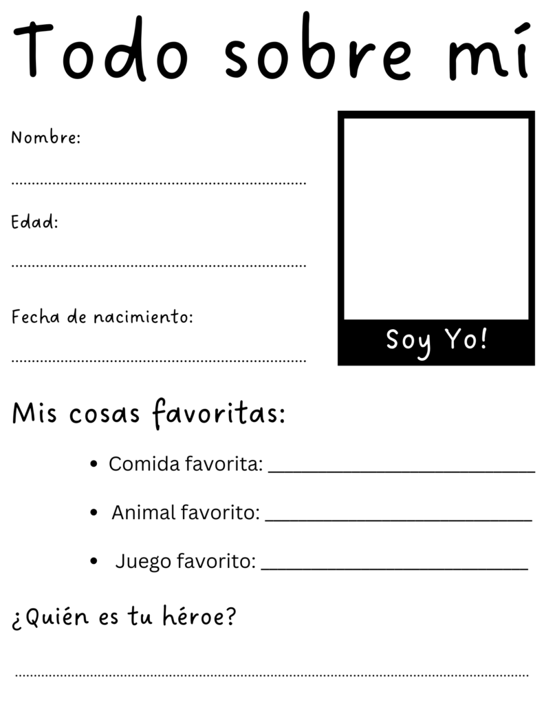Printable All About Me In Spanish Worksheet Todo Sobre Mi Teaching Resources