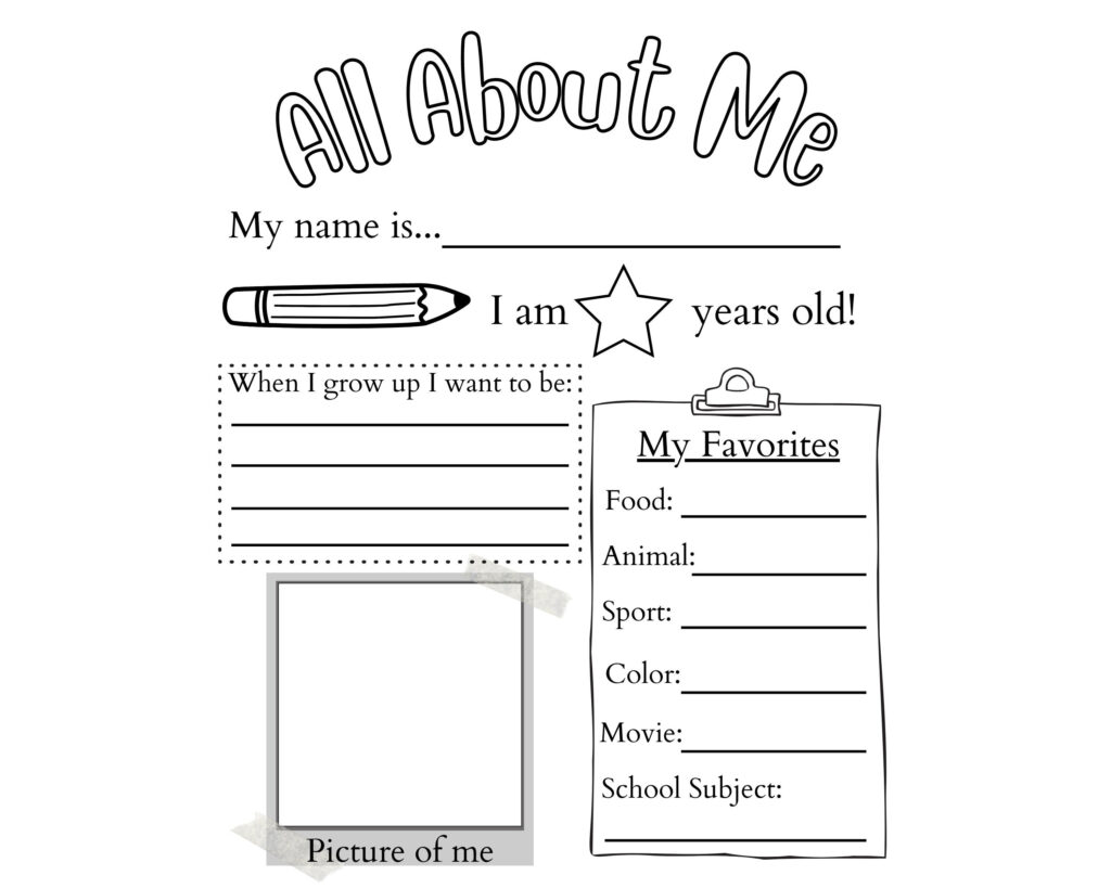 PRINTABLE All About Me Worksheet Printable Activity For Kids First Day Of School Questionnaire PDF Etsy New Zealand