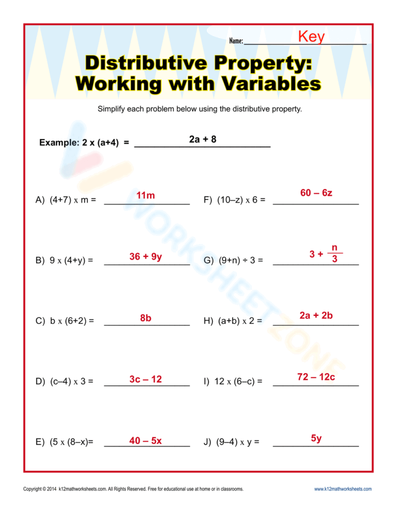 Printable Distributive Property Worksheets