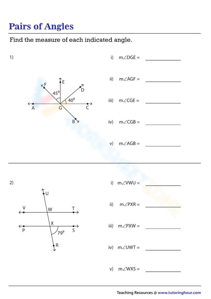 Printable Grade 7 Angles Worksheets