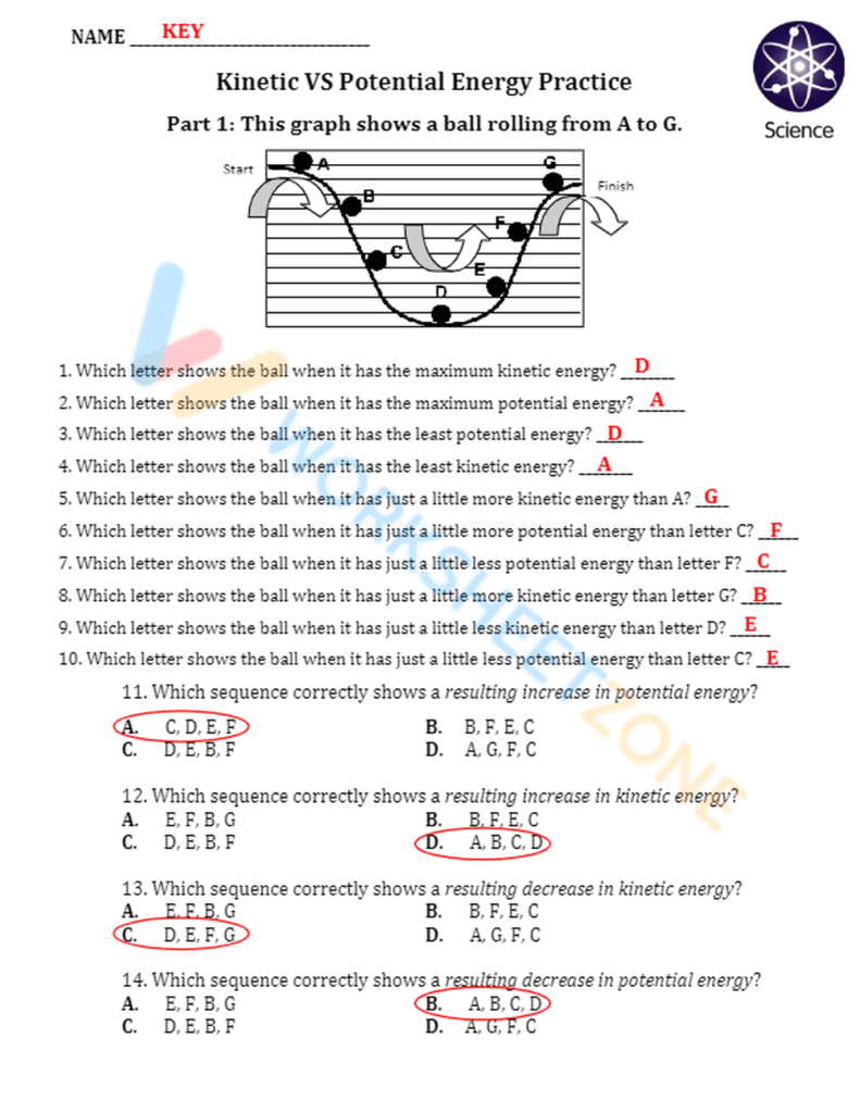 Printable Grade 7 Kinetic Potential Energy Worksheets Download
