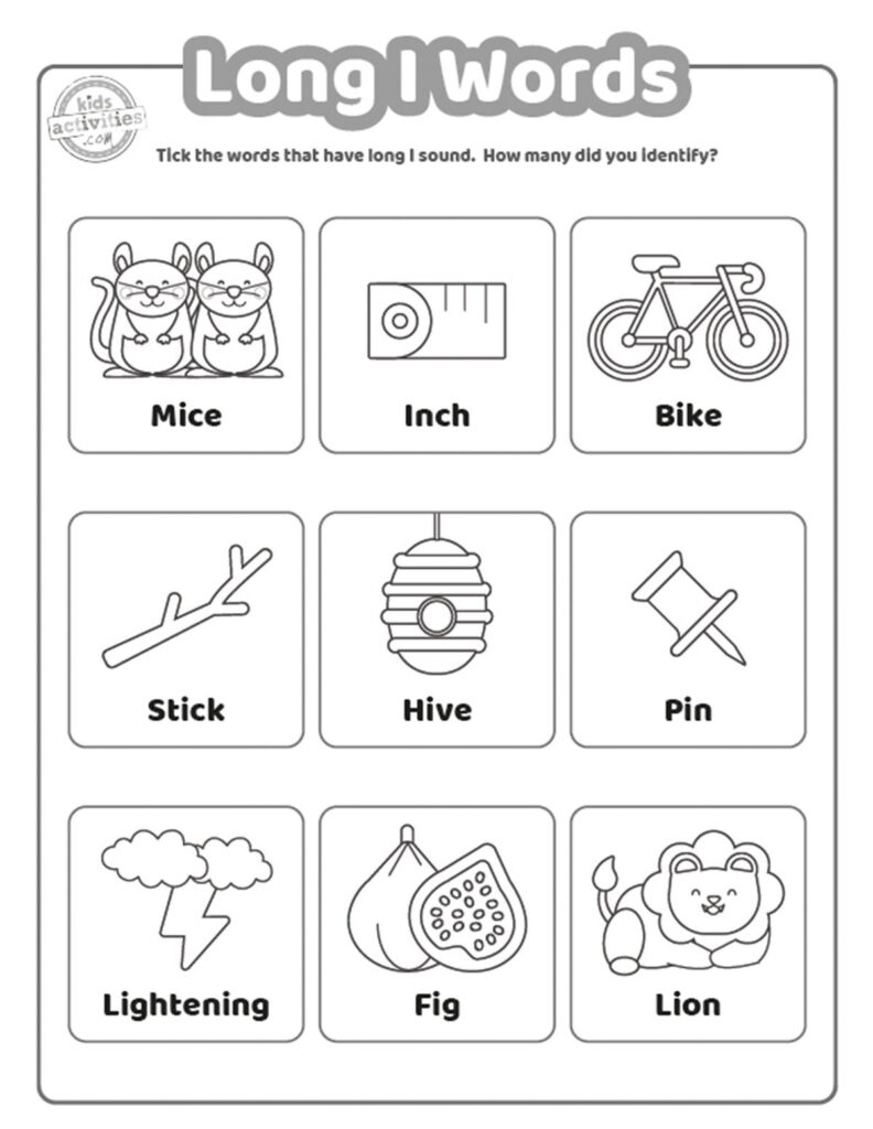 Printable Long I Words Worksheets Kids Activities Blog