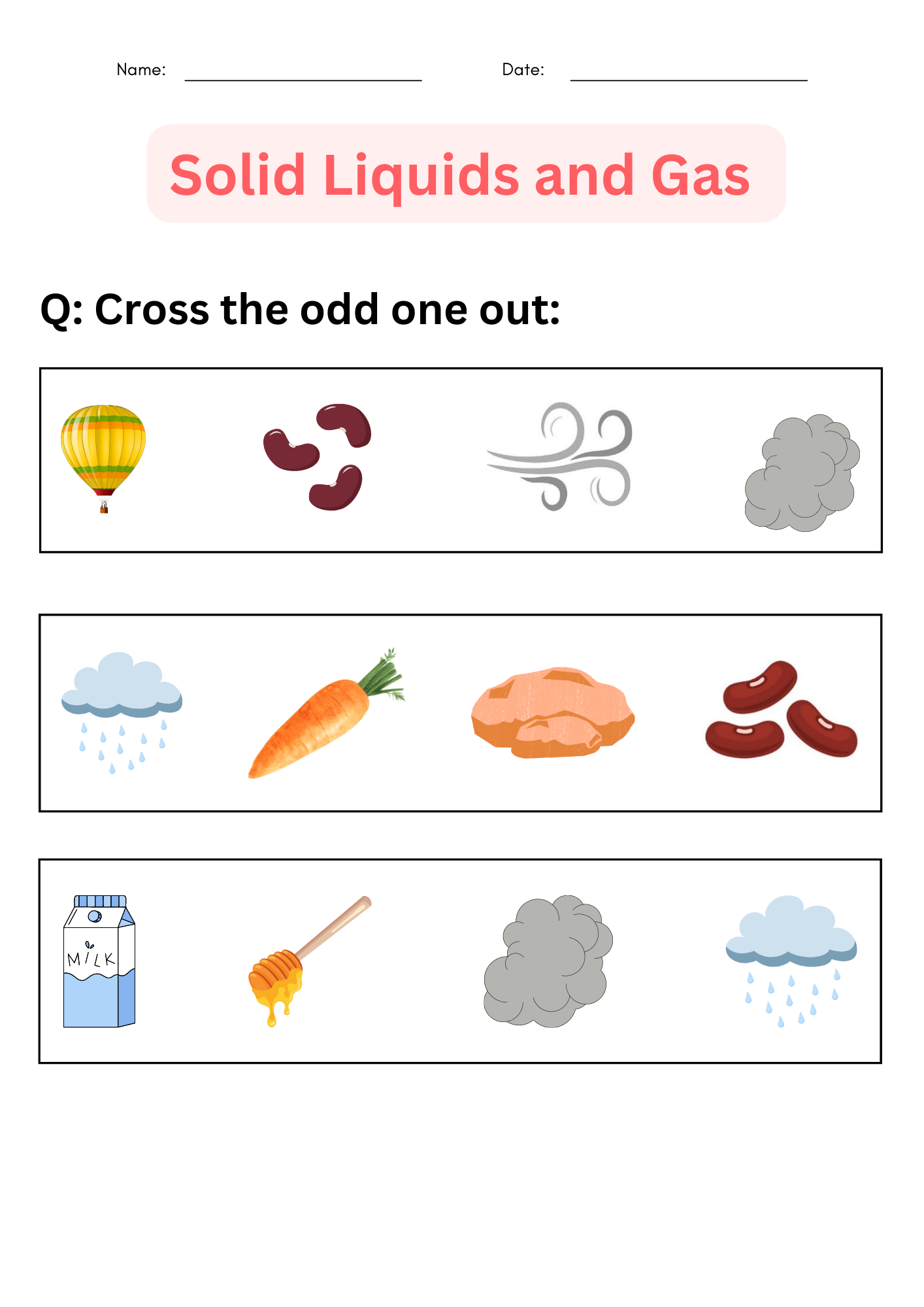 Printable Solid Liquids And Gas Worksheets For Grade 1 2 3 Made By Teachers