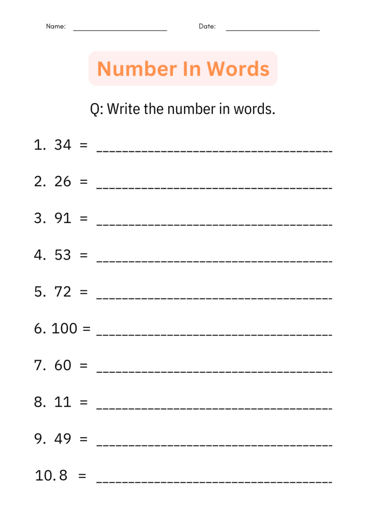 Printable Writing Number Words 1 To 100 Worksheets For Kindergarten Made By Teachers