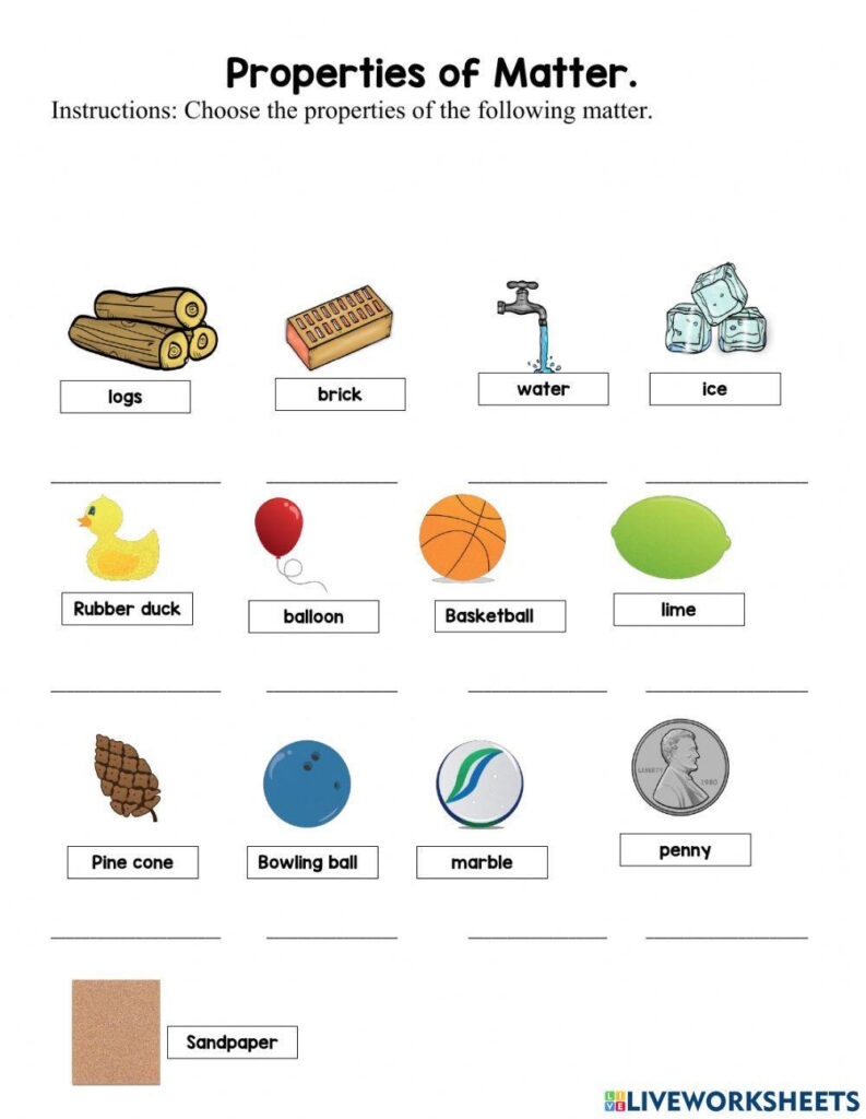 Properties Of Matter Science Activity Worksheets Library