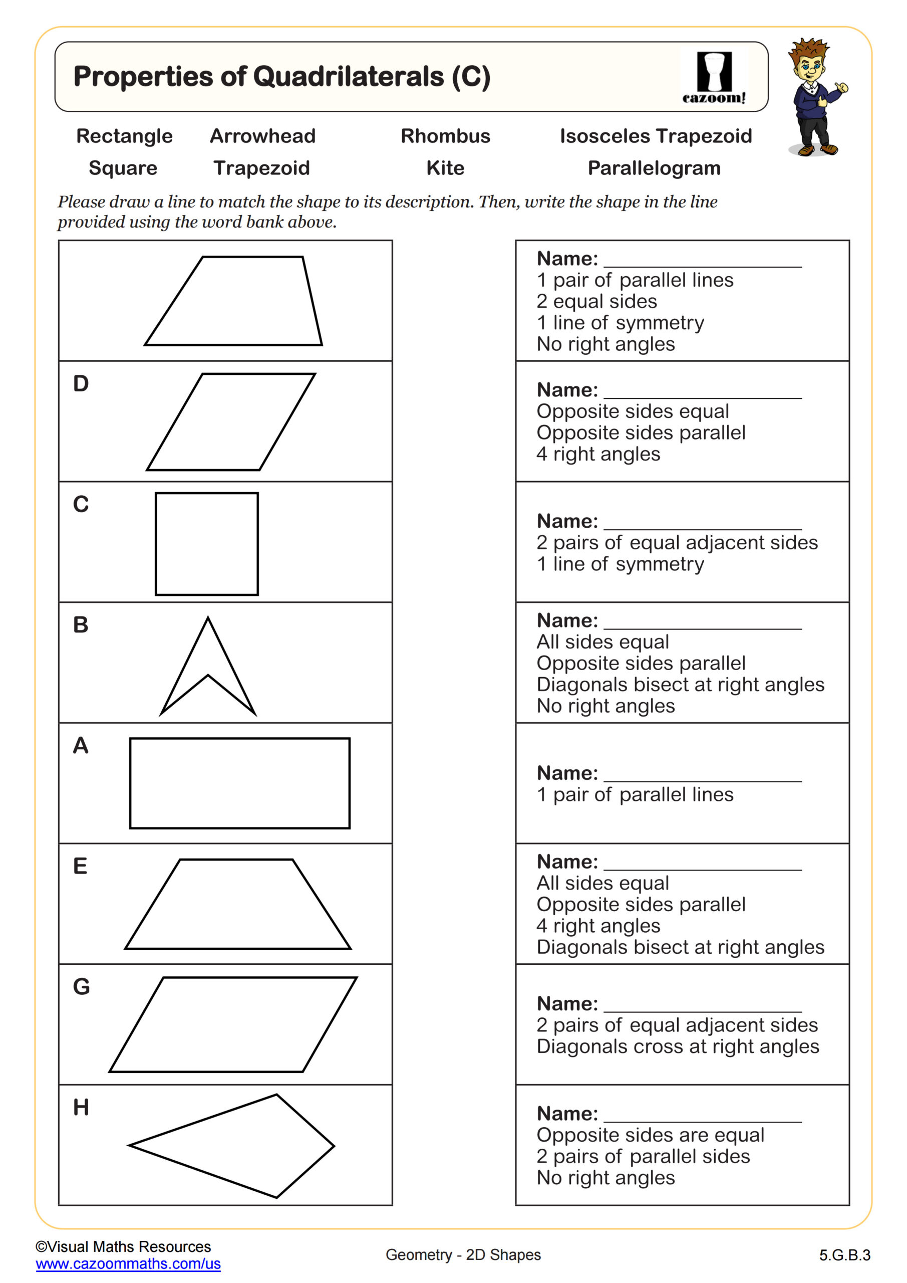 Properties Of Quadrilaterals C PDF Printable Geometry Worksheets Cazoom Math