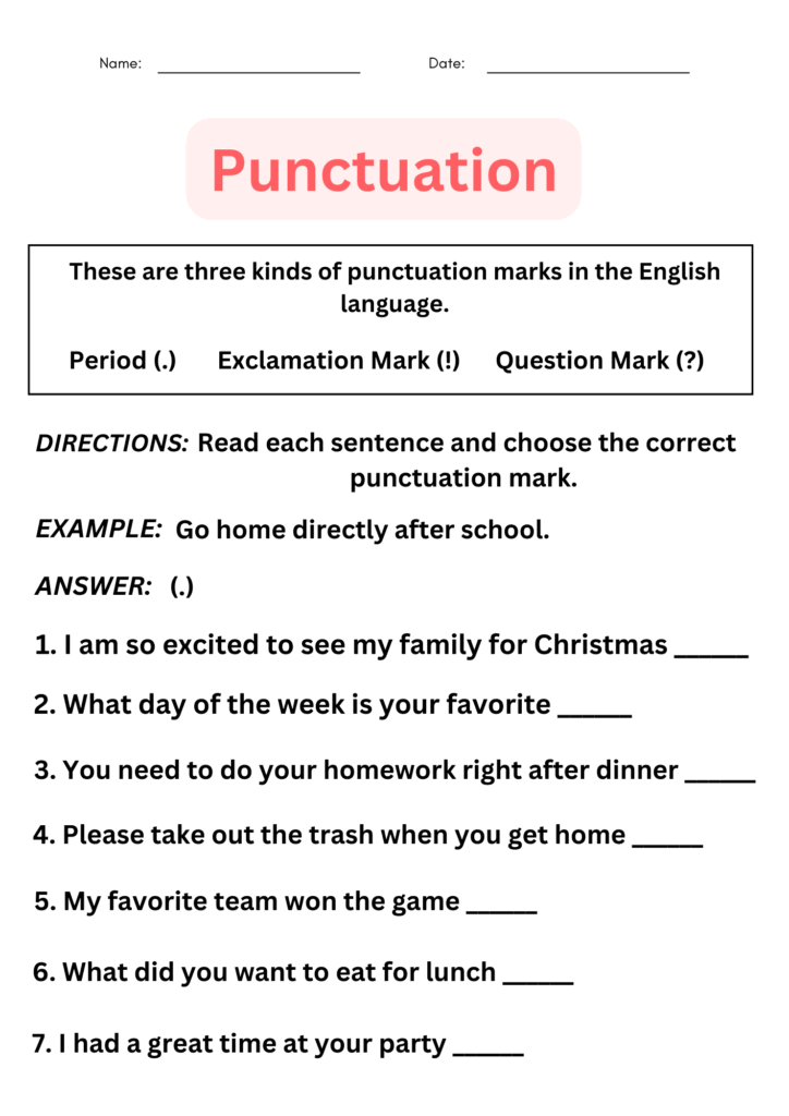 Punctuation Worksheets With Answers For Grade 1 Made By Teachers