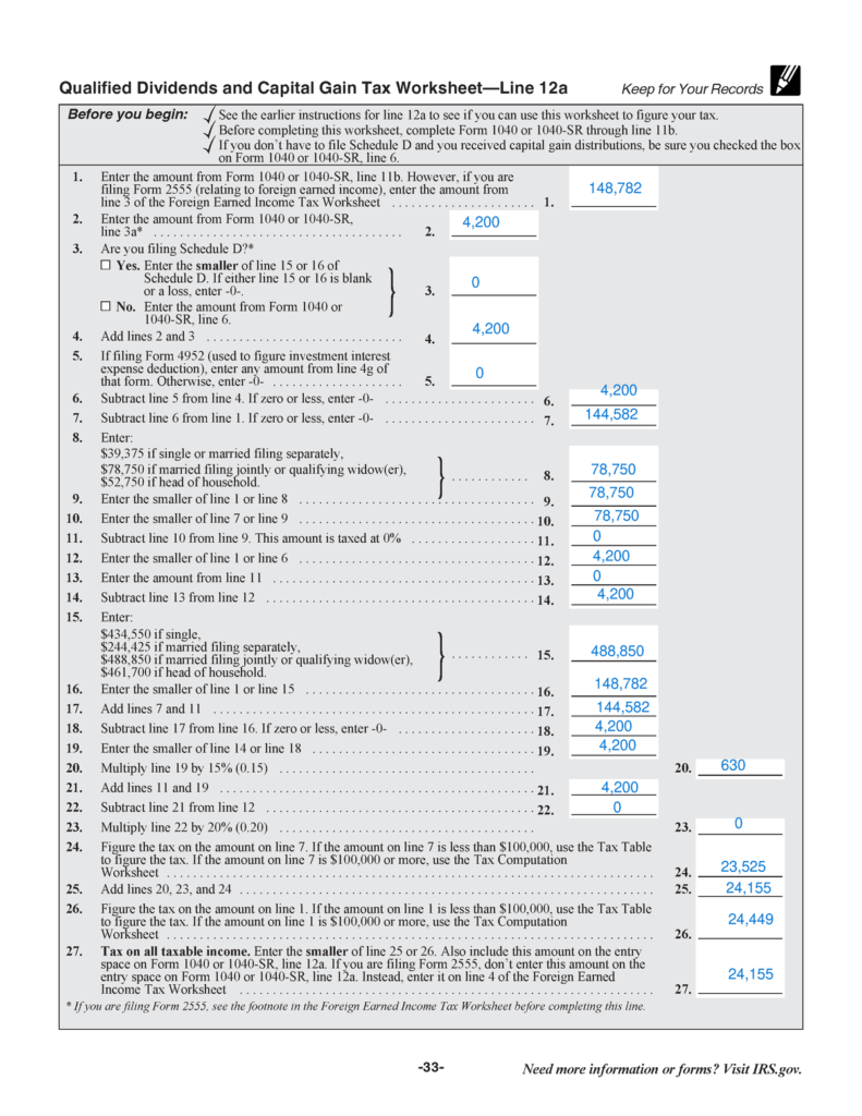 Qualified Dividends And Capital Gains Worksheet Page 33 Of 108 Worksheets Library
