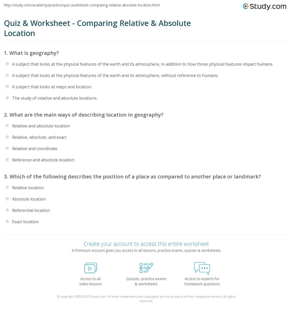 Quiz Worksheet Comparing Relative Absolute Location Study
