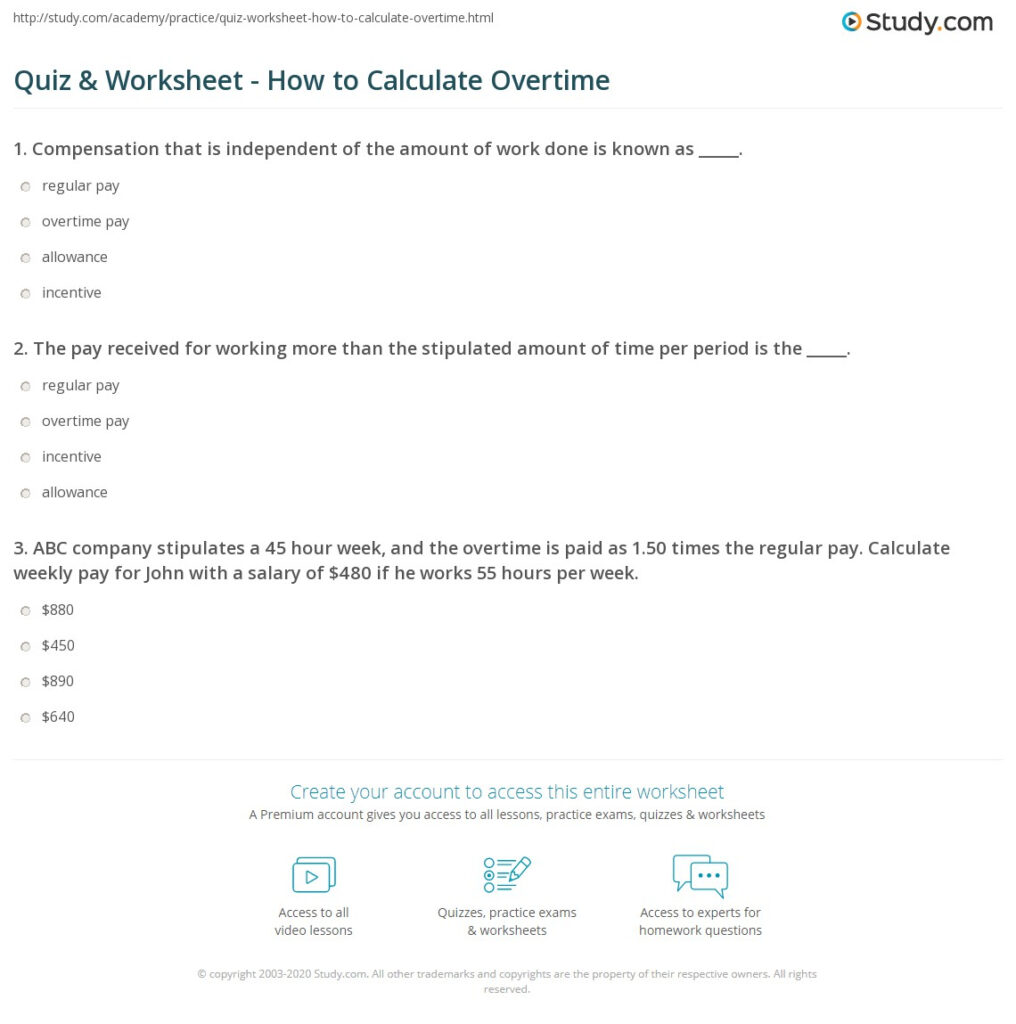 Quiz Worksheet How To Calculate Overtime Study