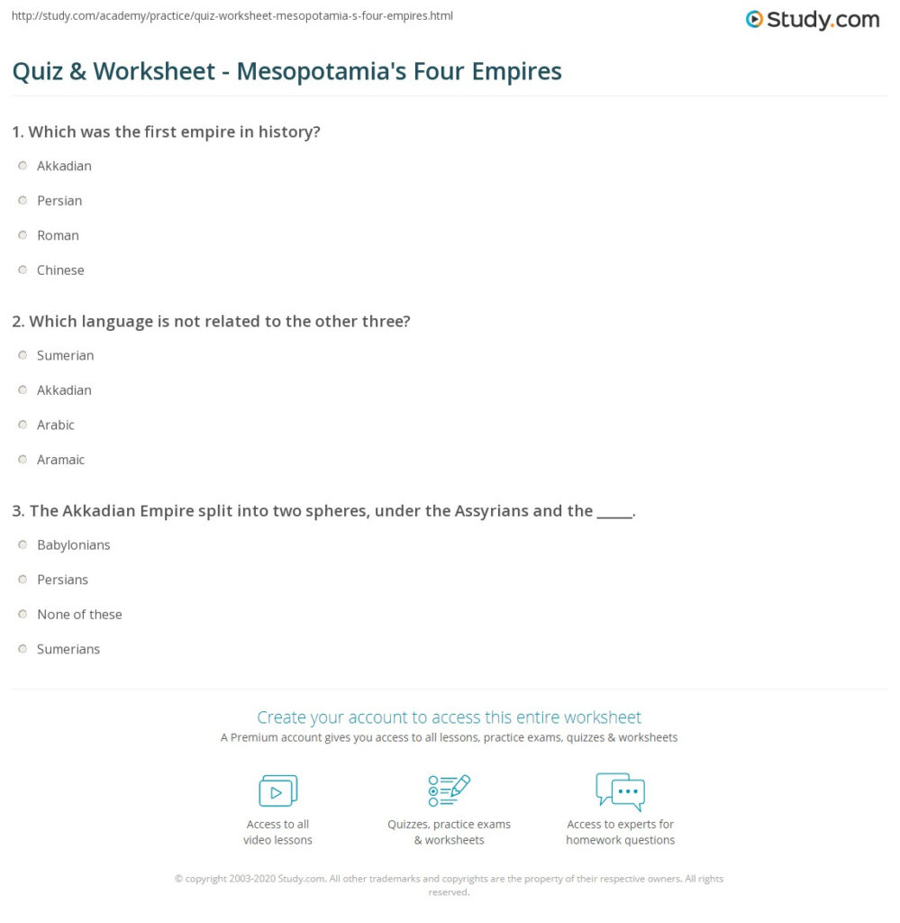 Quiz Worksheet Mesopotamia s Four Empires Study