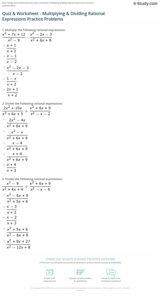Quiz Worksheet Multiplying Dividing Rational Expressions Practice Problems Study Quiz Worksheet Multiplying Dividing Rational Expressions Practice Problems Study