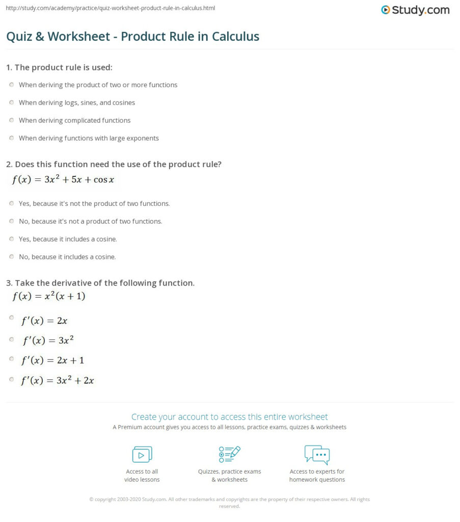 Quiz Worksheet Product Rule In Calculus Study Quiz Worksheet Product Rule In Calculus Study