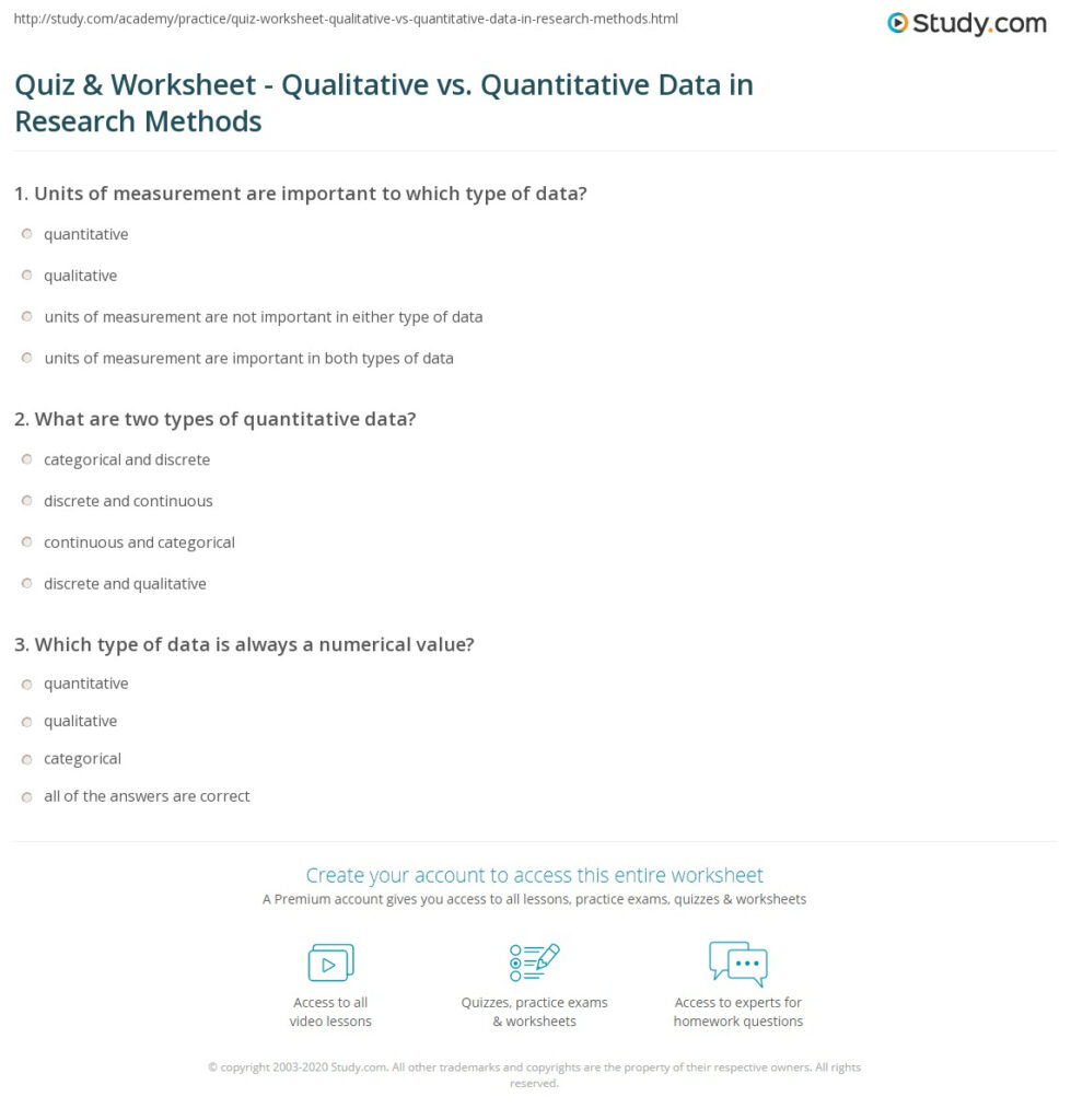 Quiz Worksheet Qualitative Vs Quantitative Data In Research Methods Study