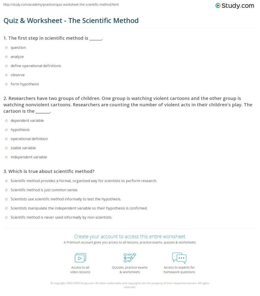 Quiz Worksheet The Scientific Method Study