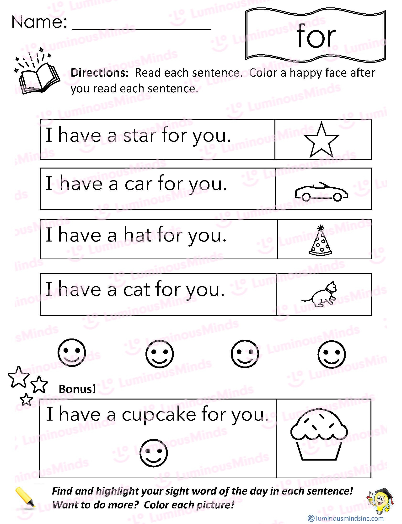 Reading Comprehension Worksheets Reading With Sight Word For