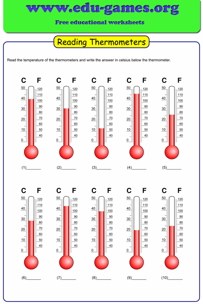 Reading Thermometer Worksheets Celsius Fahrenheit Free Printable PDF Generator