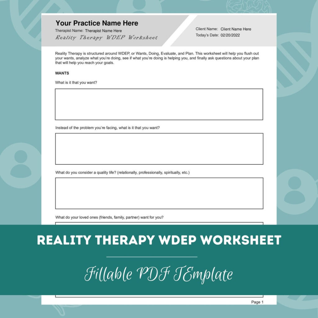 Reality Therapy WDEP Worksheet Editable Fillable PDF Template For Counselors Psychologists Therapists Etsy