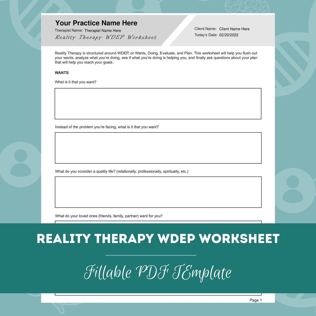 Reality Therapy WDEP Worksheet Editable Fillable PDF Template For Counselors Psychologists Therapists Etsy