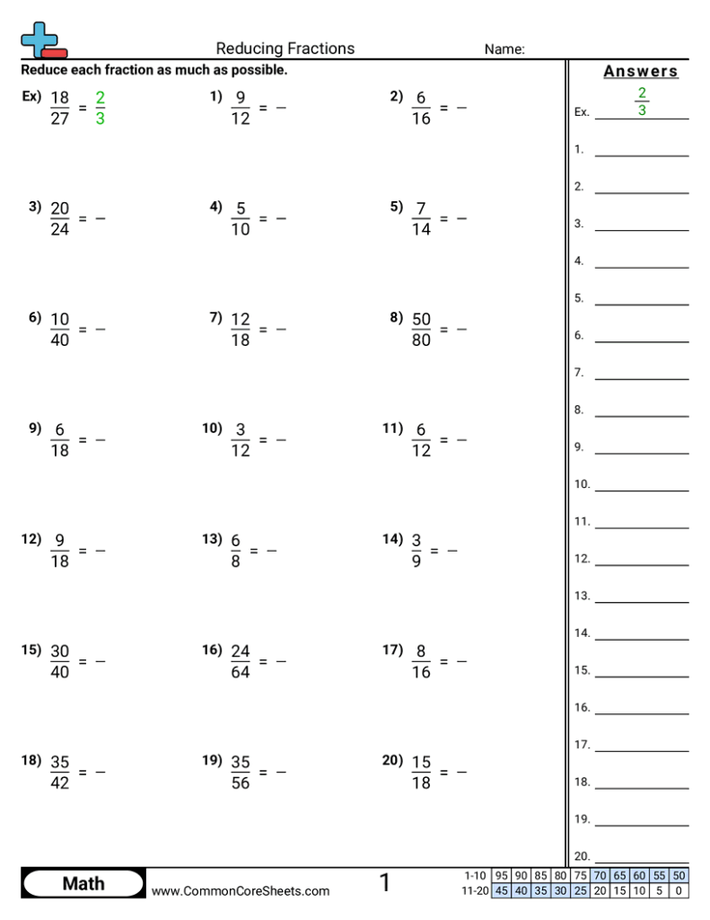 Reducing Fractions Worksheet Download