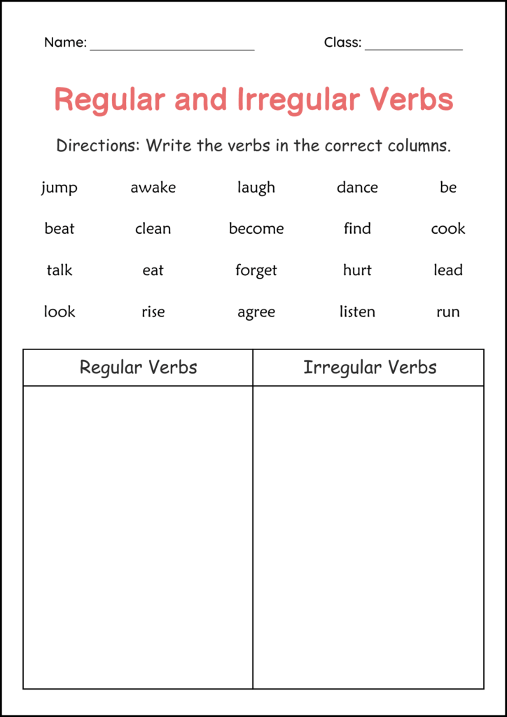 Regular And Irregular Simple Past Tense Verbs Worksheets For Grade 1 2 3 Made By Teachers