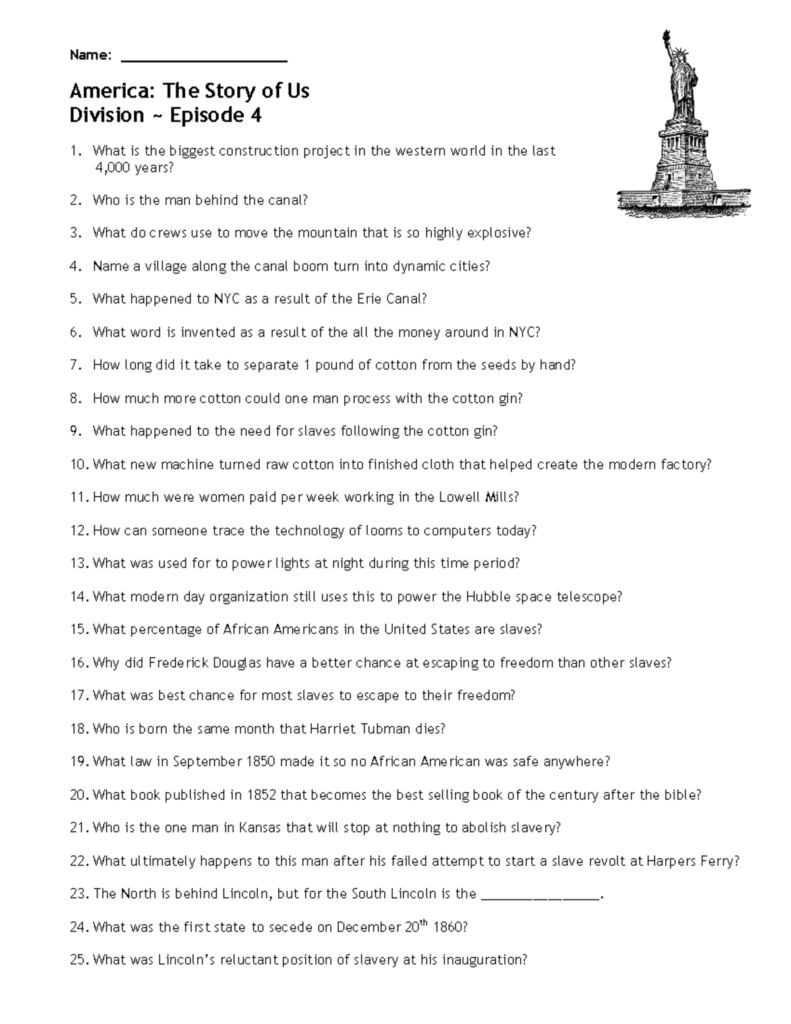 S1E4 America The Story Of Us Division Worksheet Questions Studocu