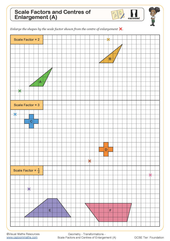 Scale Factors And Centres Of Enlargement A Worksheet Cazoom Maths Worksheets