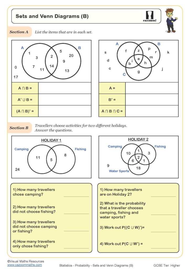 Sets And Venn Diagrams B Worksheet Printable Maths Worksheets