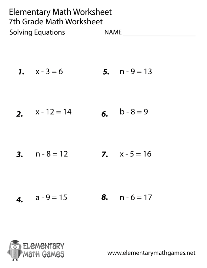 Seventh Grade Solving Equations Worksheet