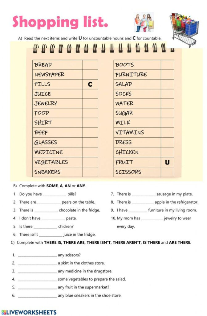 Shopping List Worksheet