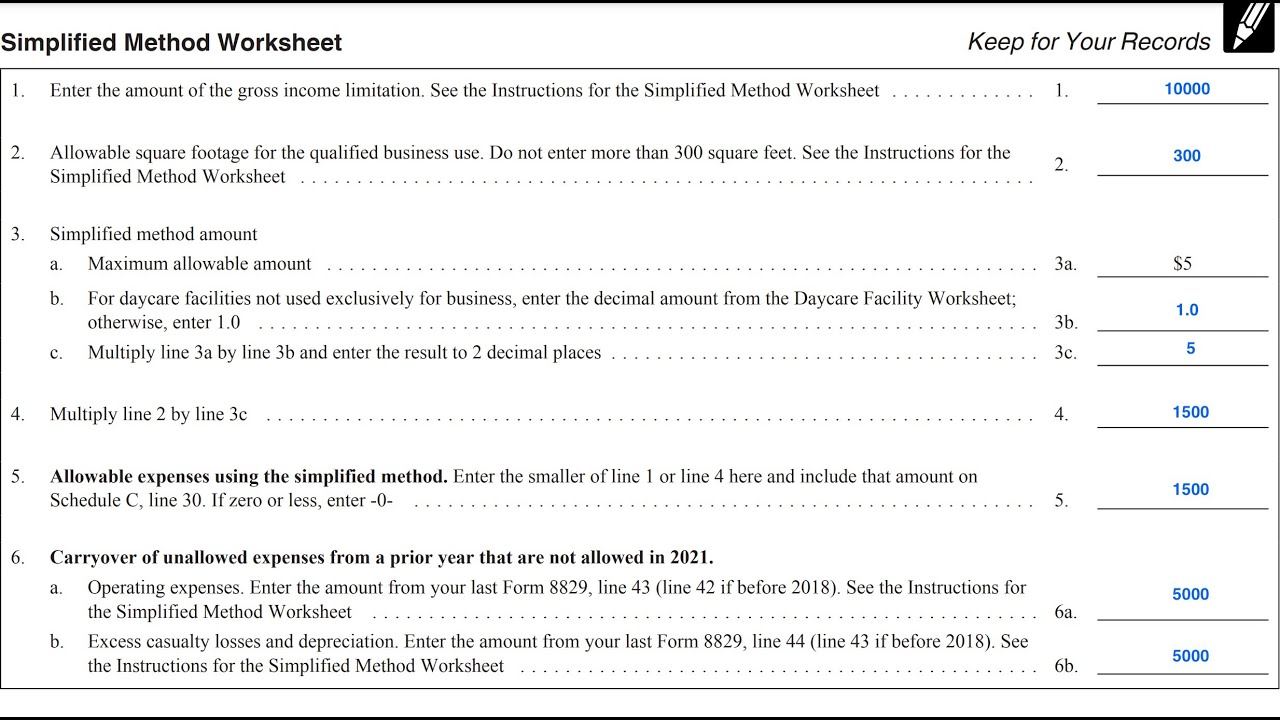 Simplified Method Worksheet For Determining Business Use Of Your Home IRS Schedule C YouTube
