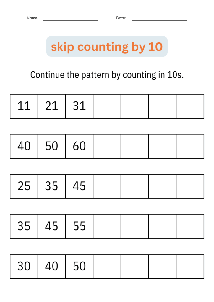 Skip Counting By 10 Numbers Math Practice Worksheets For 1st 2nd Grade Made By Teachers