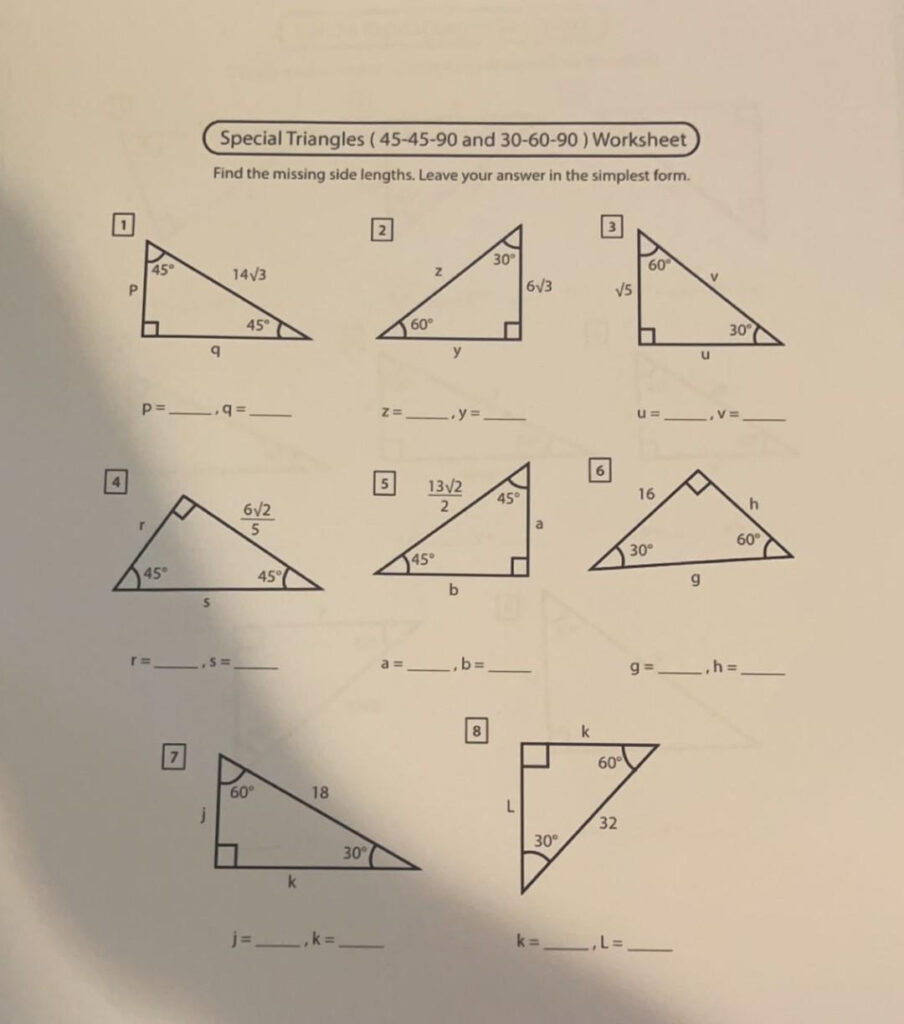 Solved Special Triangles 45 45 90 And 30 60 90 Worksheet Worksheets Library