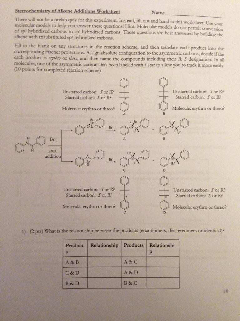 Solved Stereochemistry Of Alkene Additions Worksheet I Am Chegg Solved Stereochemistry Of Alkene Additions Worksheet I Am Chegg